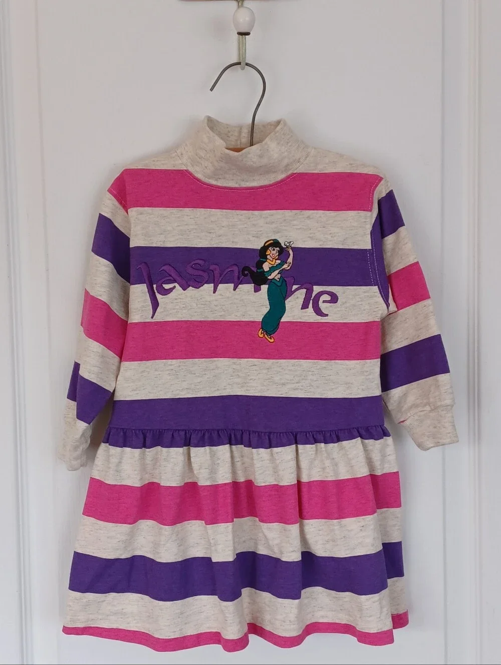 NWOT RARE VINTAGE DISNEY KIDS EMBROIDERED JASMINE STRIPED DRESS 2/3 MADE IN USA